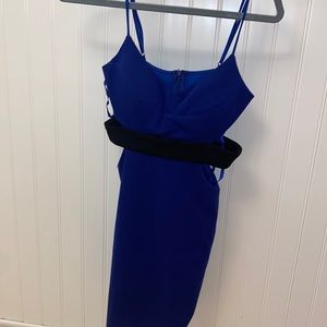 blue and black mini dress with cut outs
